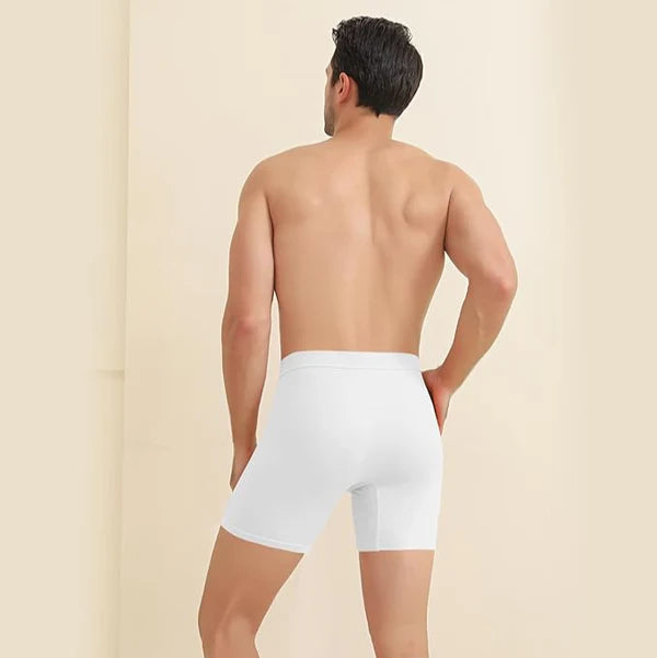 Men’s Bamboo Boxer Briefs Long Leg 6 Pairs - White