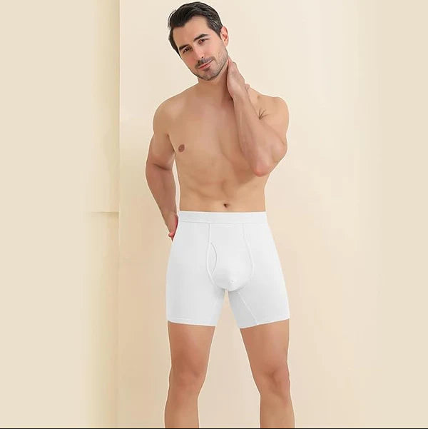 Men’s Bamboo Boxer Briefs Long Leg 6 Pairs - White