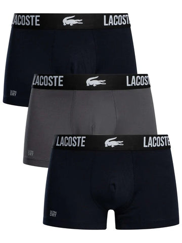Lacoste 3 Pack Cotton Stretch Trunks - Blue/Grey