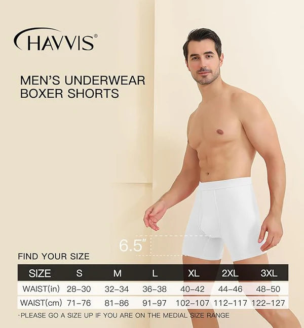 Men’s Bamboo Boxer Briefs Long Leg 6 Pairs - White