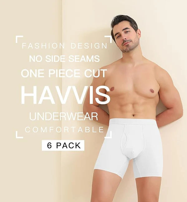 Men’s Bamboo Boxer Briefs Long Leg 6 Pairs - White