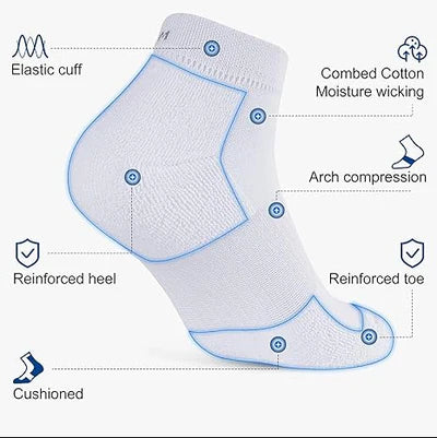 Men's Ankle Socks Anti-Blister 6 Pairs - White
