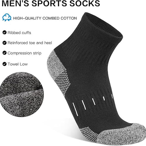 Men's Quarter Ankle Socks Anti-blister 6 Pairs - Black