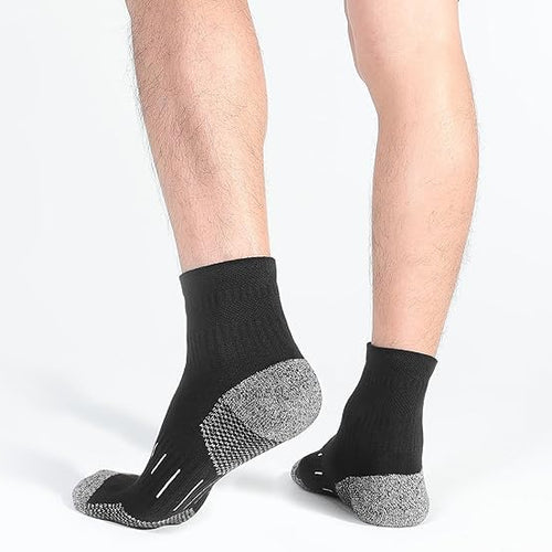 Men's Quarter Ankle Socks Anti-blister 6 Pairs - Black