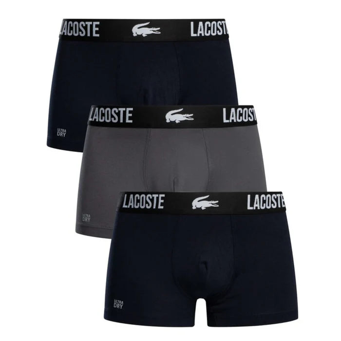 Lacoste 3 Pack Cotton Stretch Trunks - Blue/Grey