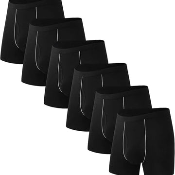 Men's Bamboo Boxer Shorts Long Leg Black - 6 Pairs