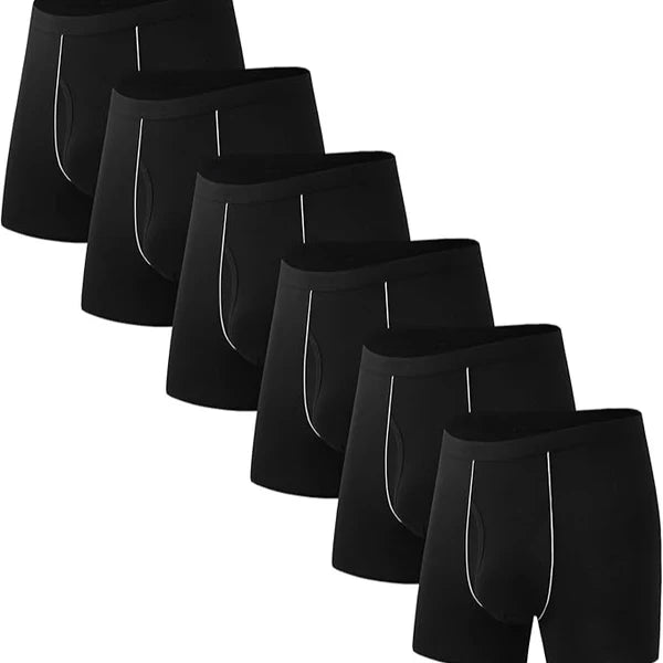 Men's Bamboo Boxer Shorts Long Leg Black - 6 Pairs