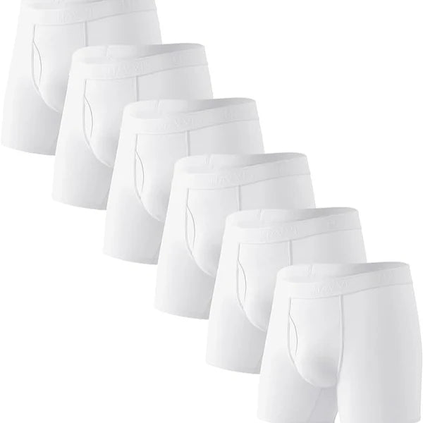 Men’s Bamboo Boxer Briefs Long Leg 6 Pairs - White