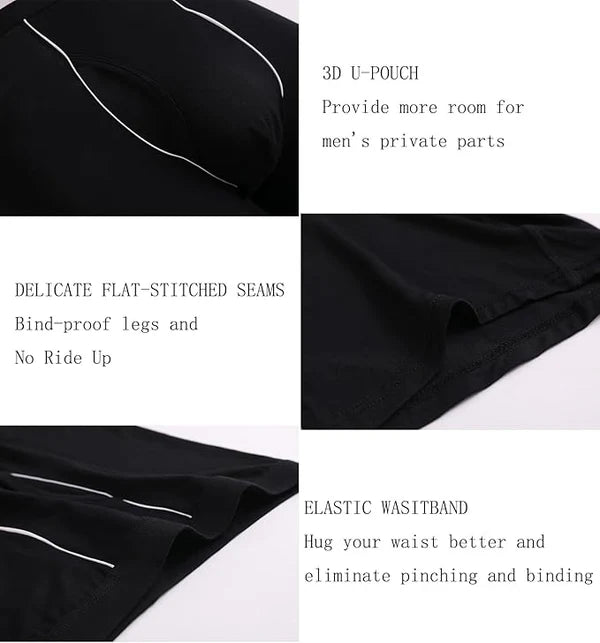 Men's Bamboo Boxer Shorts Long Leg Black - 6 Pairs