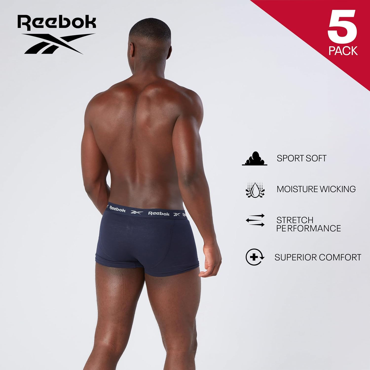 Reebok Boyes Boxers for Men | Pack of 5 Mens Sports Trunks, Breathable & Stretchable Cotton Underwear for Men | Multipack Boxer Shorts