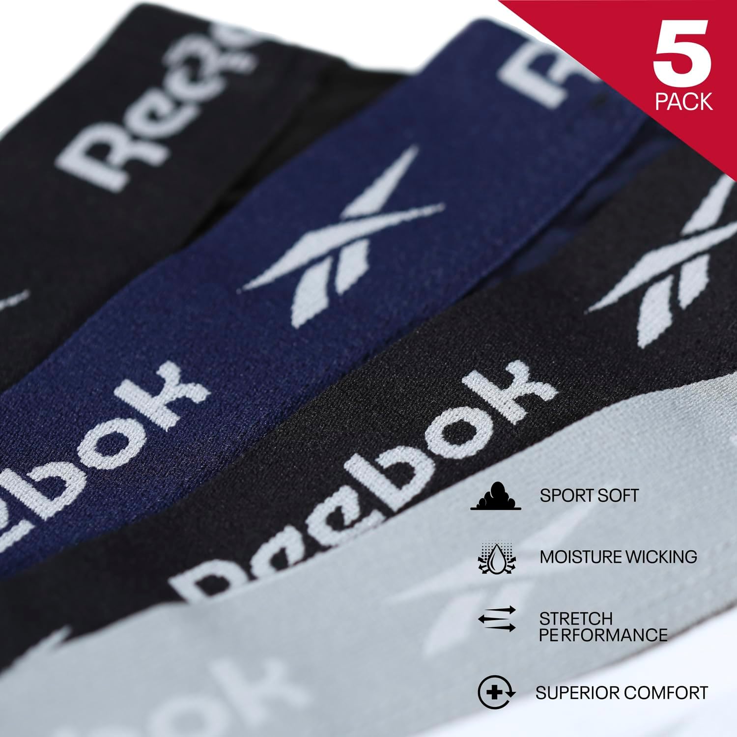 Reebok Boyes Boxers for Men | Pack of 5 Mens Sports Trunks, Breathable & Stretchable Cotton Underwear for Men | Multipack Boxer Shorts