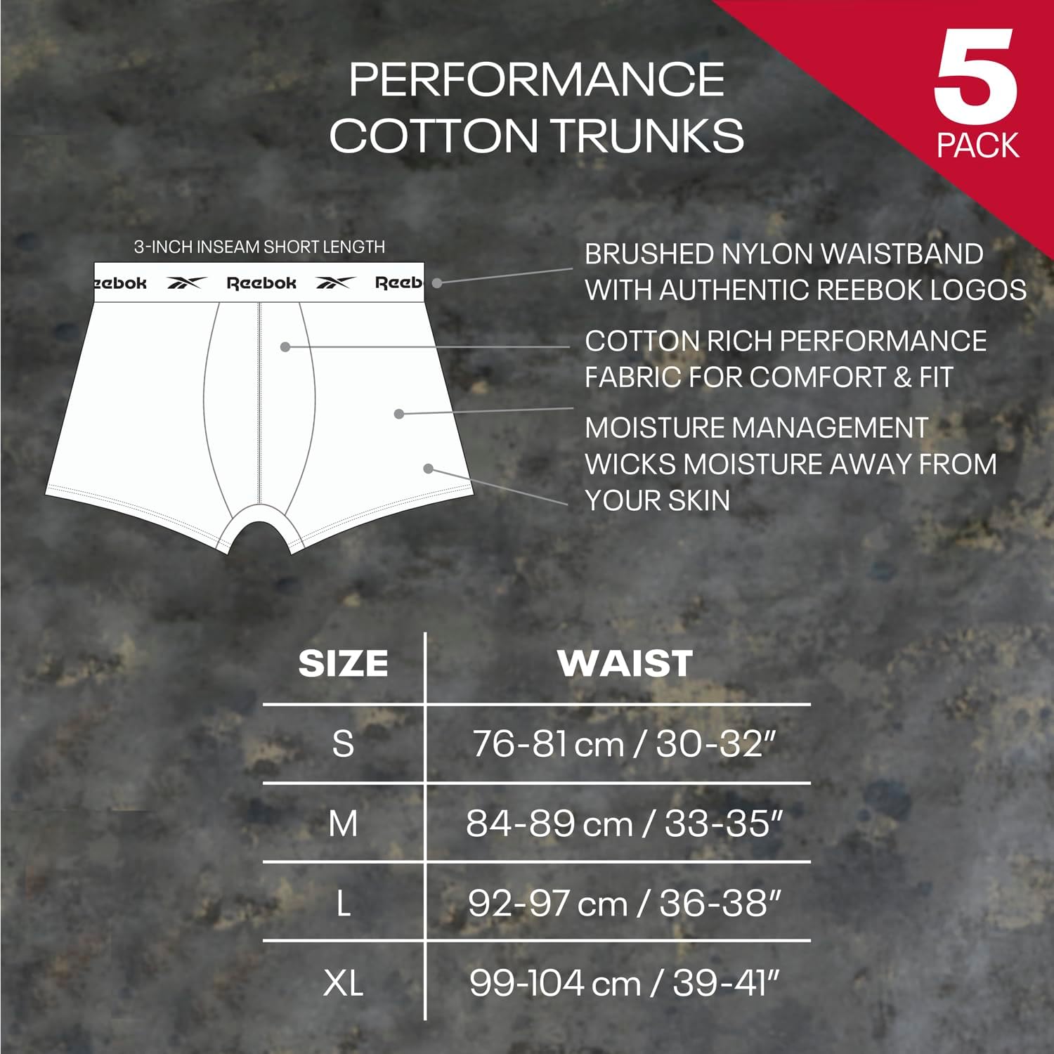 Reebok Boyes Boxers for Men | Pack of 5 Mens Sports Trunks, Breathable & Stretchable Cotton Underwear for Men | Multipack Boxer Shorts