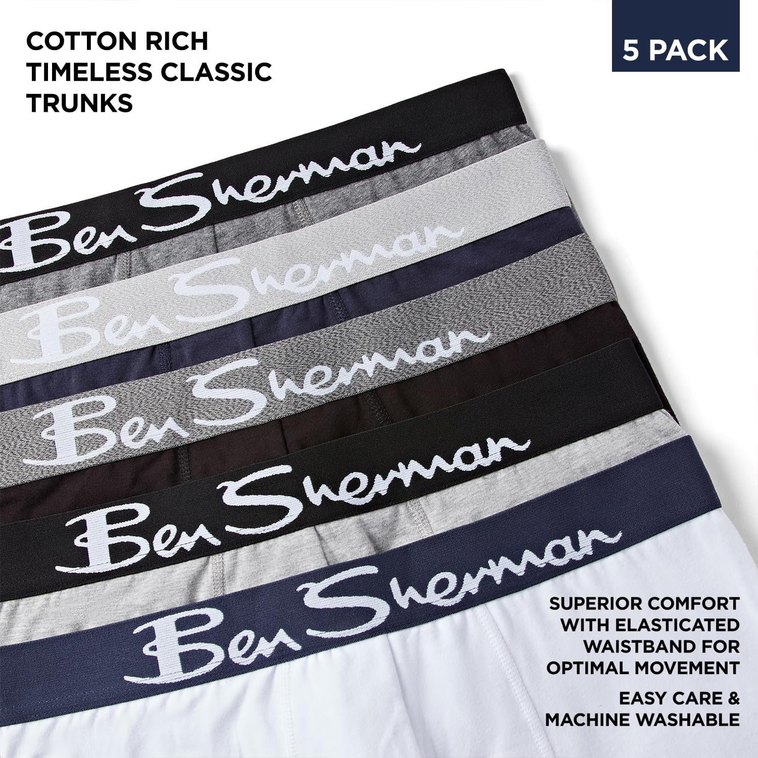 Ben Sherman Mens Poderick 5 Pack Boxer Shorts Trunks