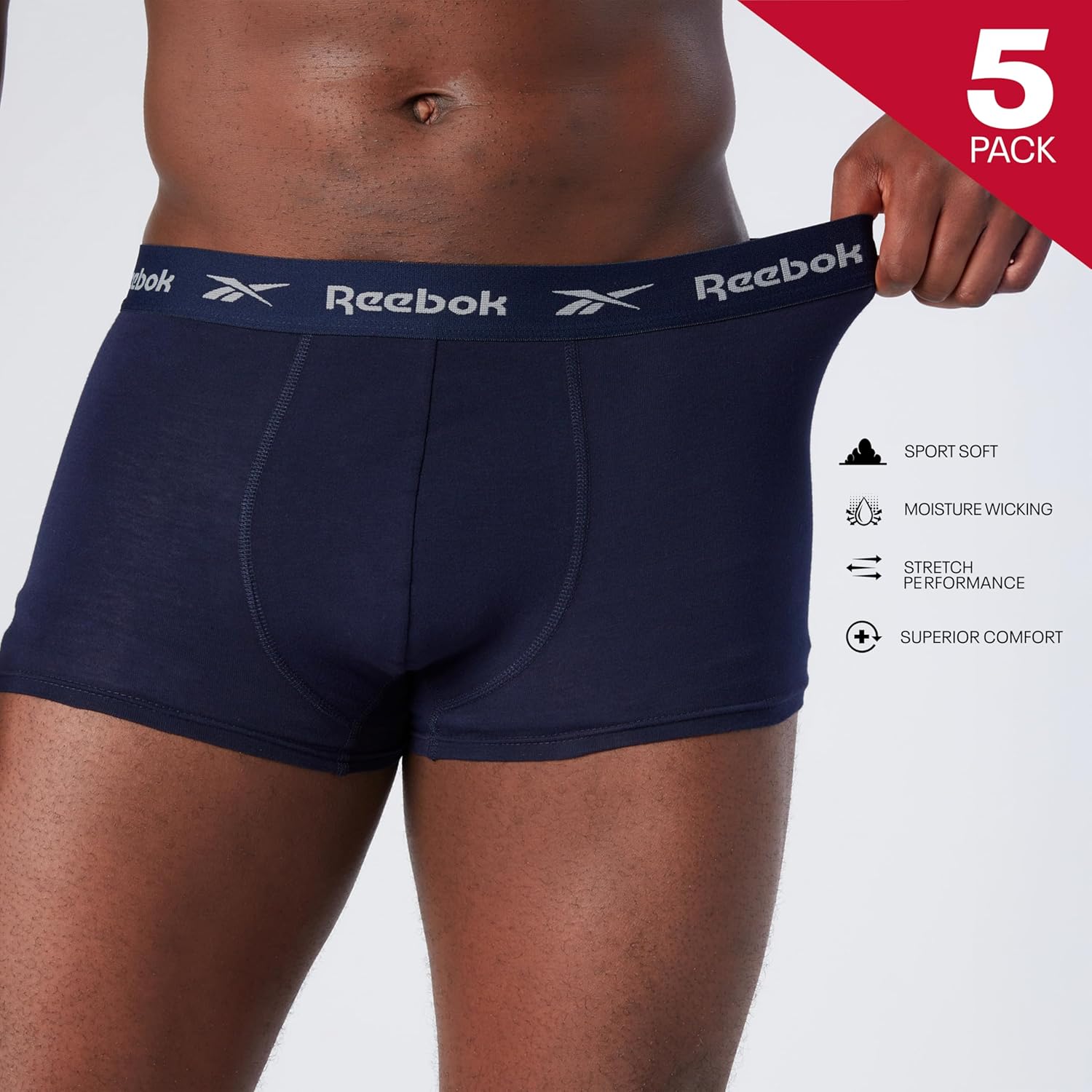 Reebok Boyes Boxers for Men | Pack of 5 Mens Sports Trunks, Breathable & Stretchable Cotton Underwear for Men | Multipack Boxer Shorts